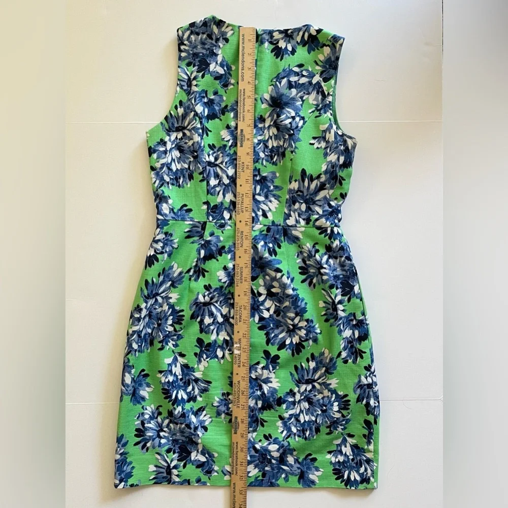 J.Crew Floral Sleeveless Sheath Dress in Textured Cotton -‎ Green/Blue - Size 0